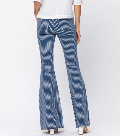 -Waist Super Flare Navy Pin Stripe