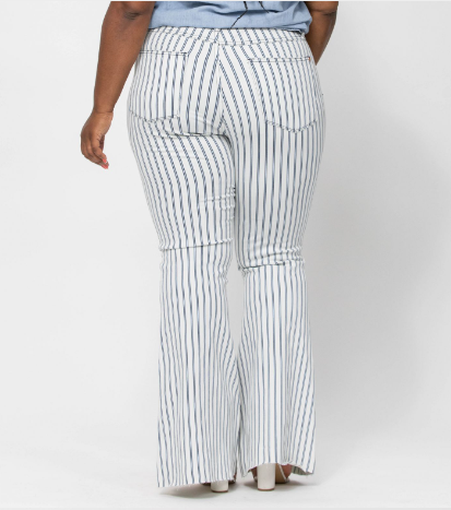 -Waist Super Flare White Pin Stripe