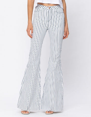 -Waist Super Flare White Pin Stripe