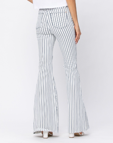 -Waist Super Flare White Pin Stripe