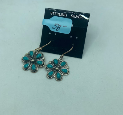 Handmade Navajo Sterling Silver Turquois Daisies Earrings