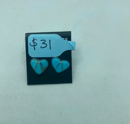 Handmade Navajo Sterling Silver Turquoise Heart Stud Earrings PSTPE14