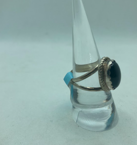 Handmade Navajo Sterling Silver Oval Onyx Ring PSTPR08